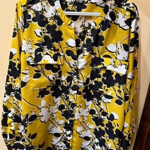 Calvin Klein Floral Yellow and Black Women's Top